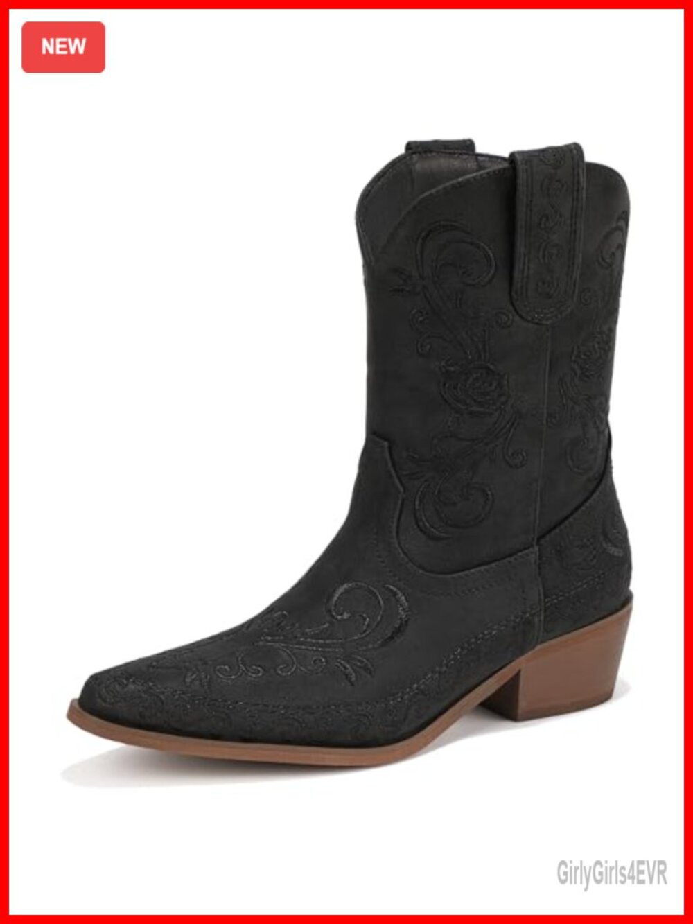IDIFU Cowboy Boots for Women Western Embroidered Pointed Toe Chunky Heel Ankle